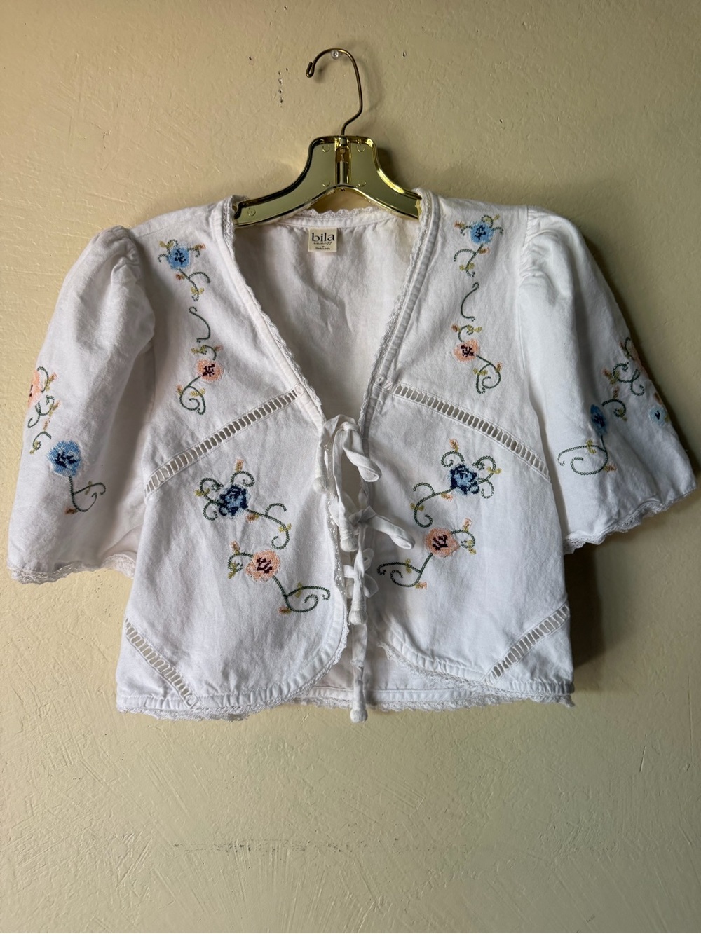 Bila marilla top Cotten rayon linen blend medium embroidered cross-stitch top - Picture 4 of 9